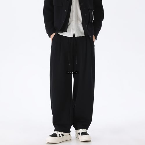 2025男褲子秋新款阔腿极简运动卫裤裤子垂感抽绳弯刀休闲裤长裤男