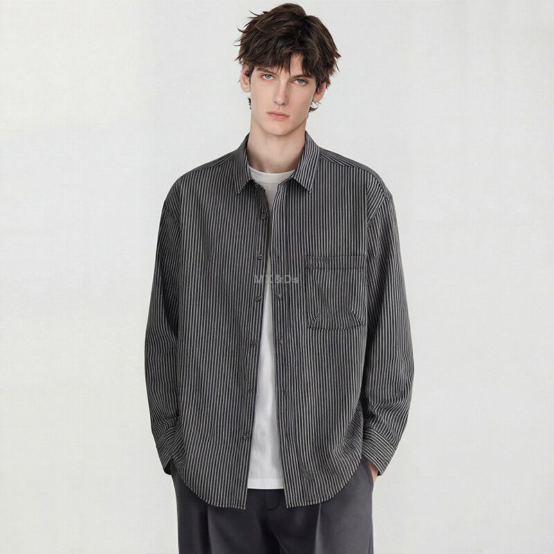 2026春夏男士衬衫男长袖竖格子条纹衬衫男衬衣西装内搭衬衫男上衣