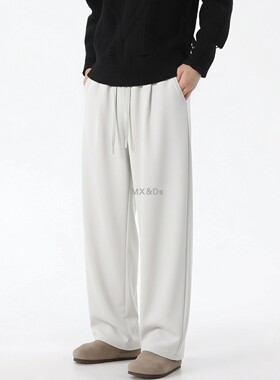 裤子男款2026新款男士直筒阔腿裤休闲裤空气层百搭宽松垂感长裤