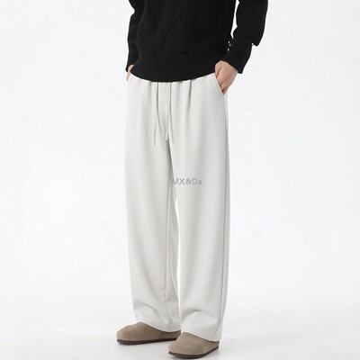 极简风男款垂感宽松抽绳阔腿卫裤