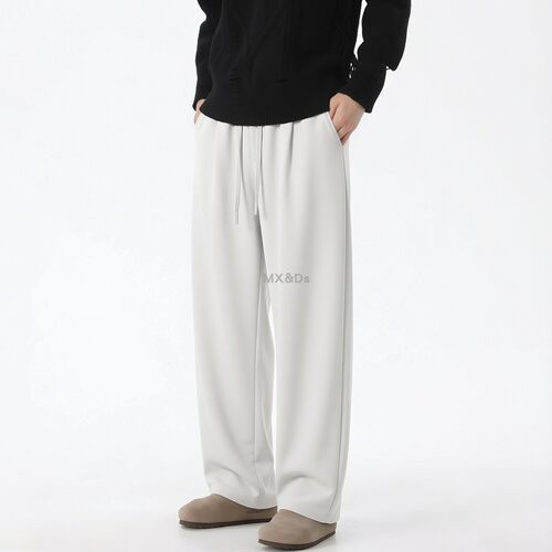 极简风男款垂感宽松抽绳阔腿卫裤