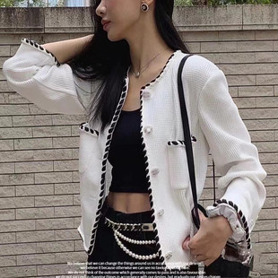 小香21春夏华夫格薄外套圆领长袖 外套 2025春夏双羊毛呢翻领短款