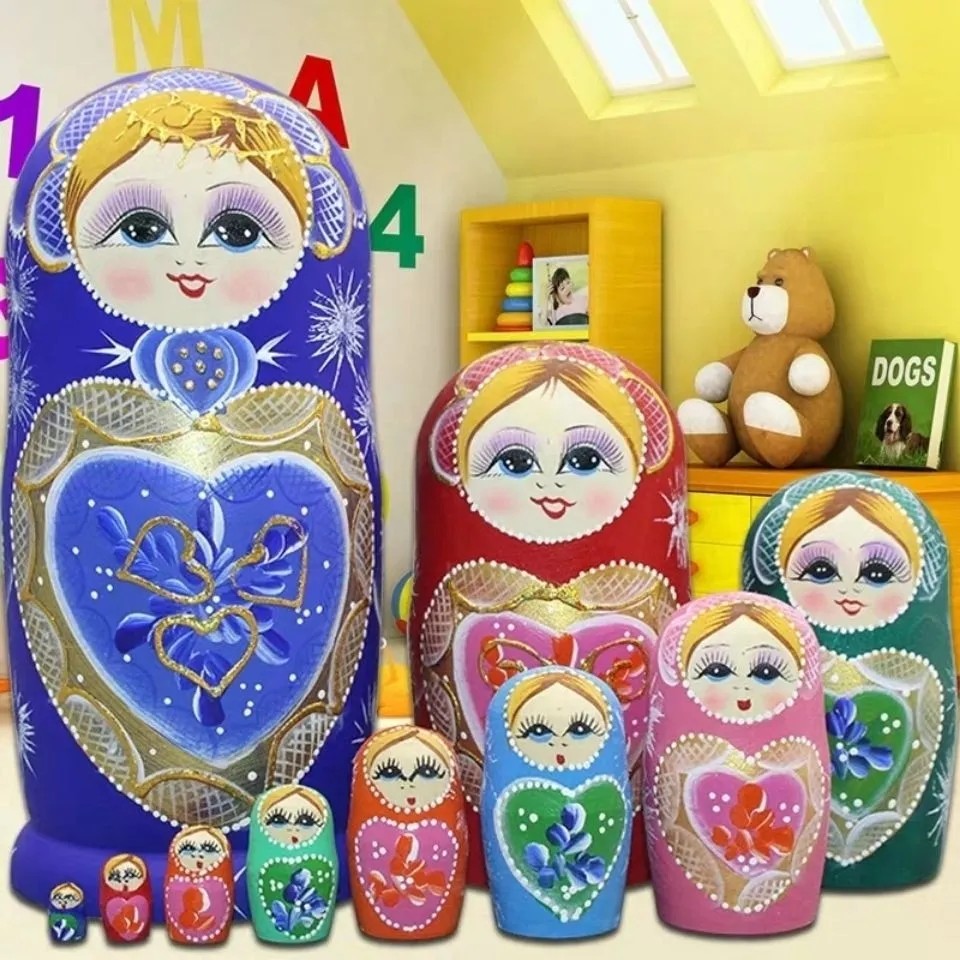 俄罗斯套娃10层彩绘椴木哈尔滨旅游纪念品节日礼物手伴儿童玩具