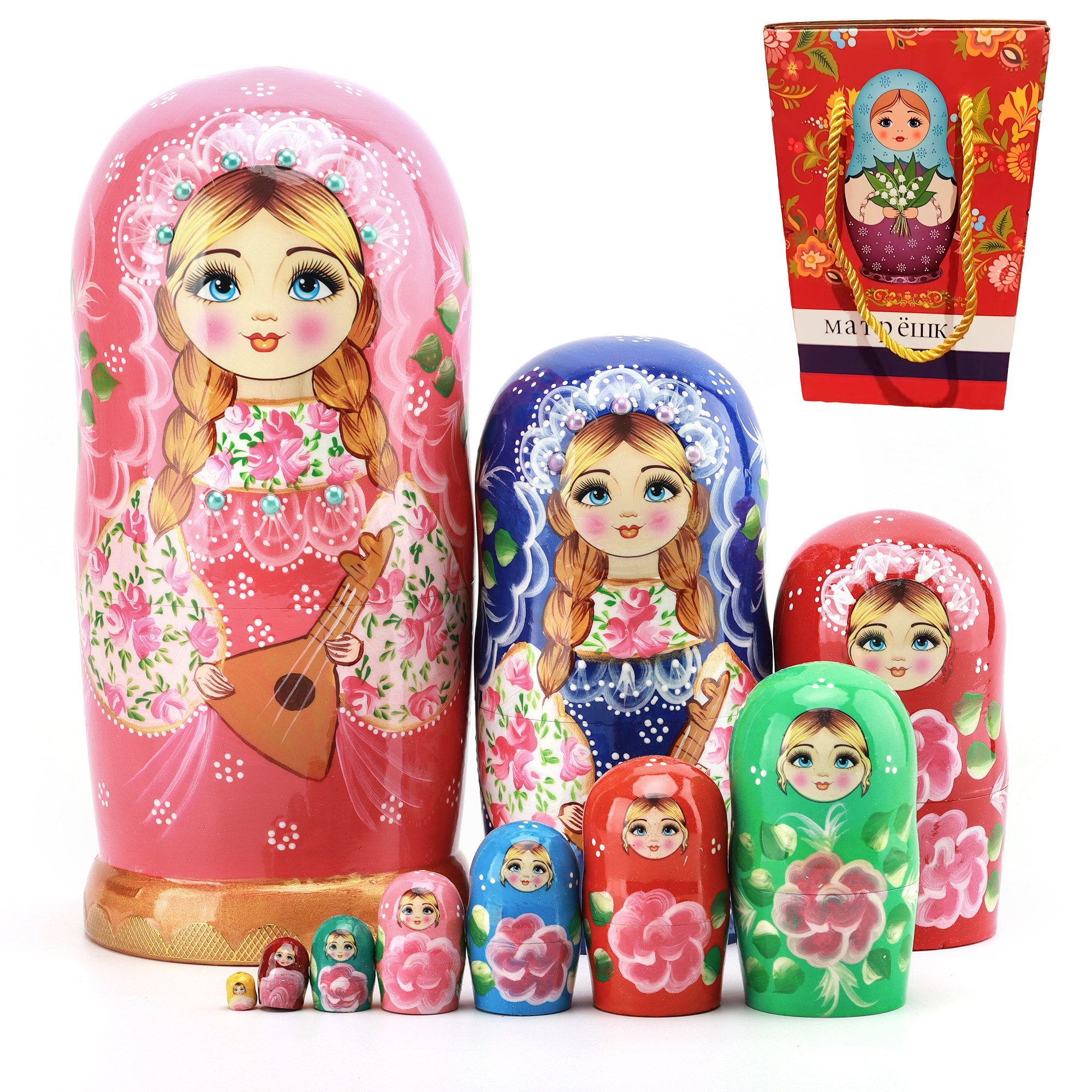 俄罗斯套娃10层椴木哈尔滨冰雪节旅游纪念品节日礼物摆件儿童玩具