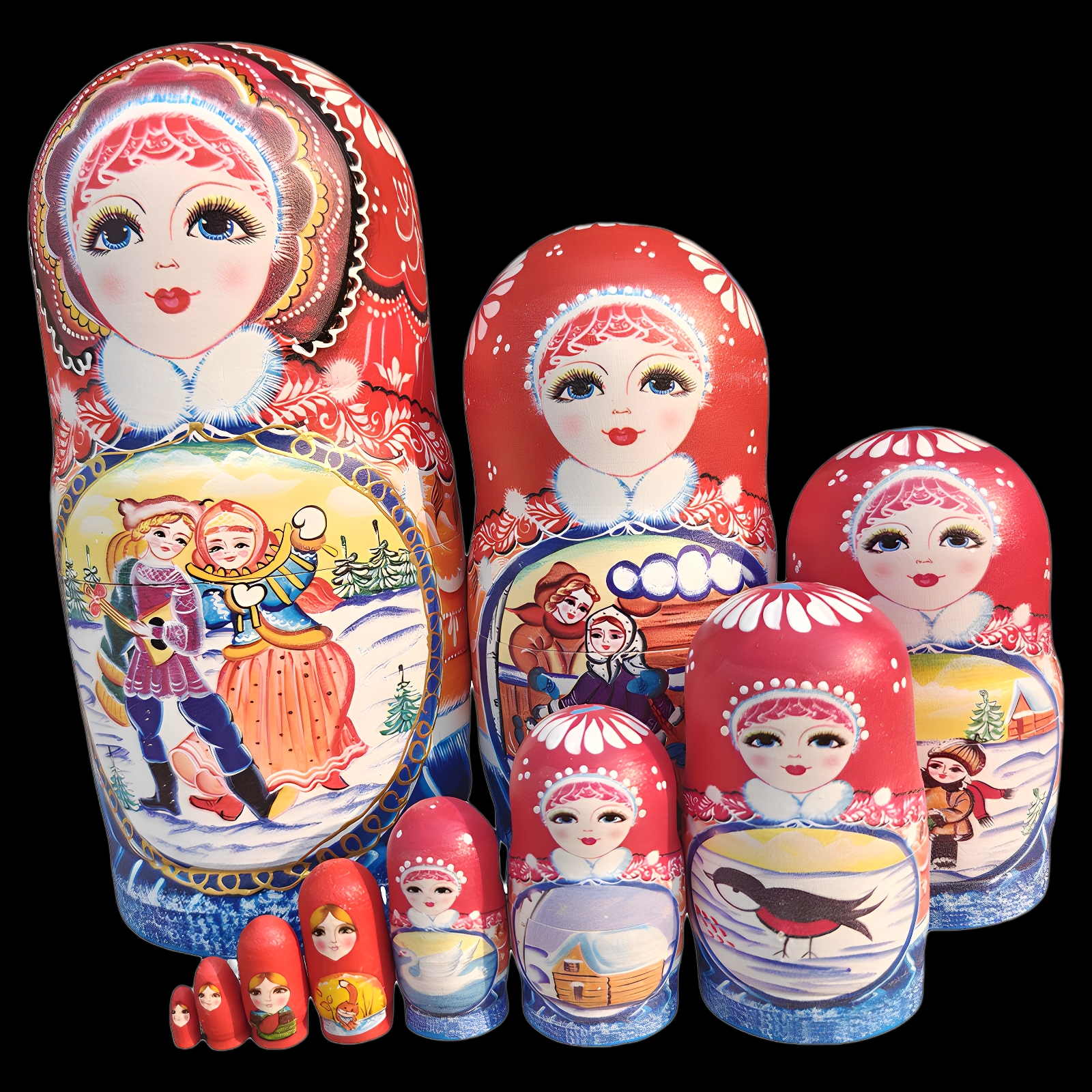 俄罗斯套娃10层经典故事版手绘工艺椴木制造儿童益智玩具礼物摆件