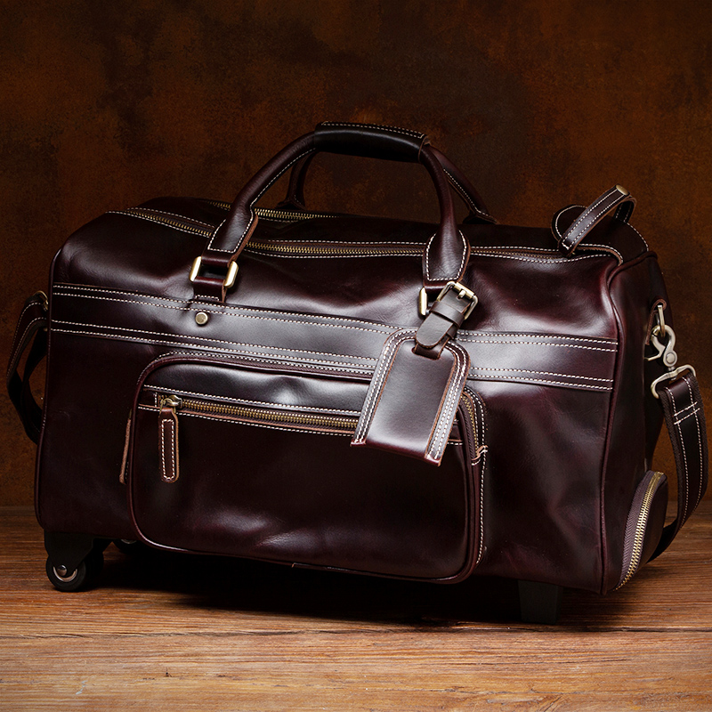 慢时光登机包商务出差斜挎包短途男包复古欧美旅行包头层牛皮包包