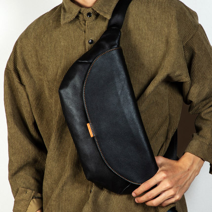 新款原创手工植鞣牛皮斜挎包时尚休闲韩版单肩包男士真皮运动胸包