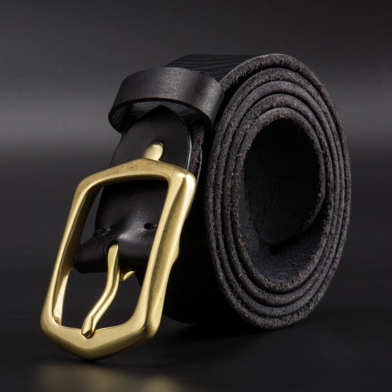 纯铜皮带男真皮牛皮青年针扣休闲头层牛皮裤带男腰带男士圆头皮带