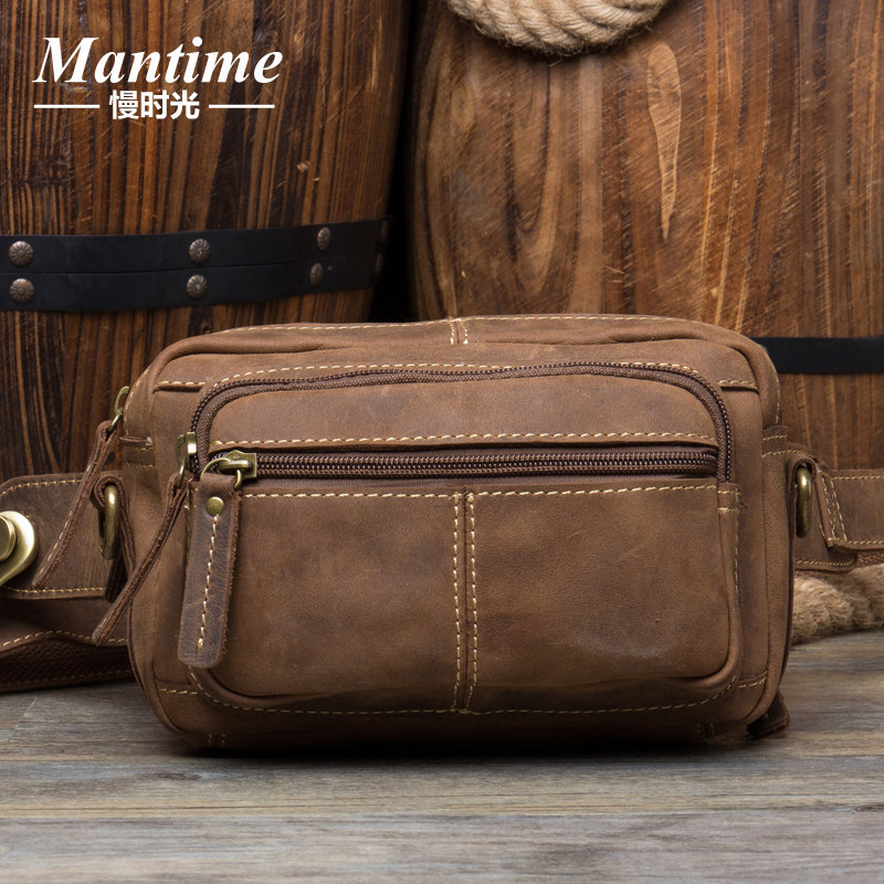 疯马皮复古风男士单肩机车包