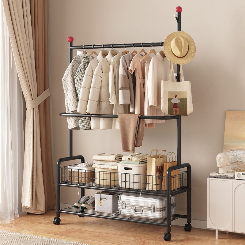 带轮晾衣架落地卧室挂衣架子家用衣服收纳置物架客厅可移动衣帽架