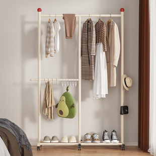 双层挂衣架落地卧室衣帽架移动家用床边隔夜衣服收纳架室内晾衣架