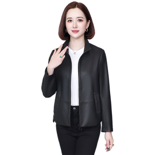 真皮皮衣女2024秋冬季新款休闲宽松立领海宁绵羊皮夹克外套短款