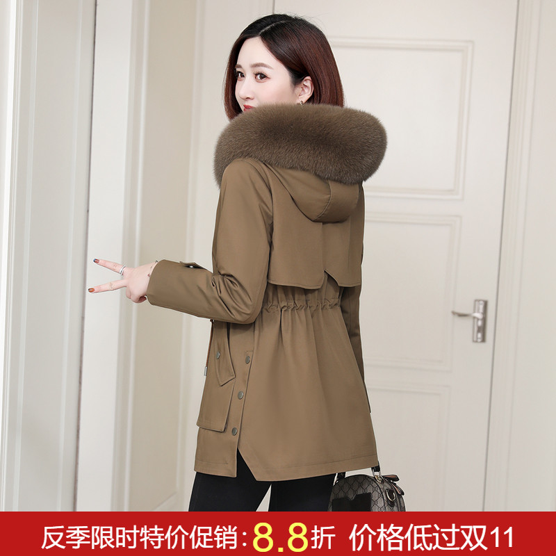 派克服女2024冬季新款小个子连帽皮草獭兔毛内胆可拆卸外套短款
