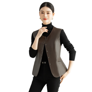 小皮衣真皮马甲女2026春秋季新款修身显瘦圆领海宁绵羊皮外套短款