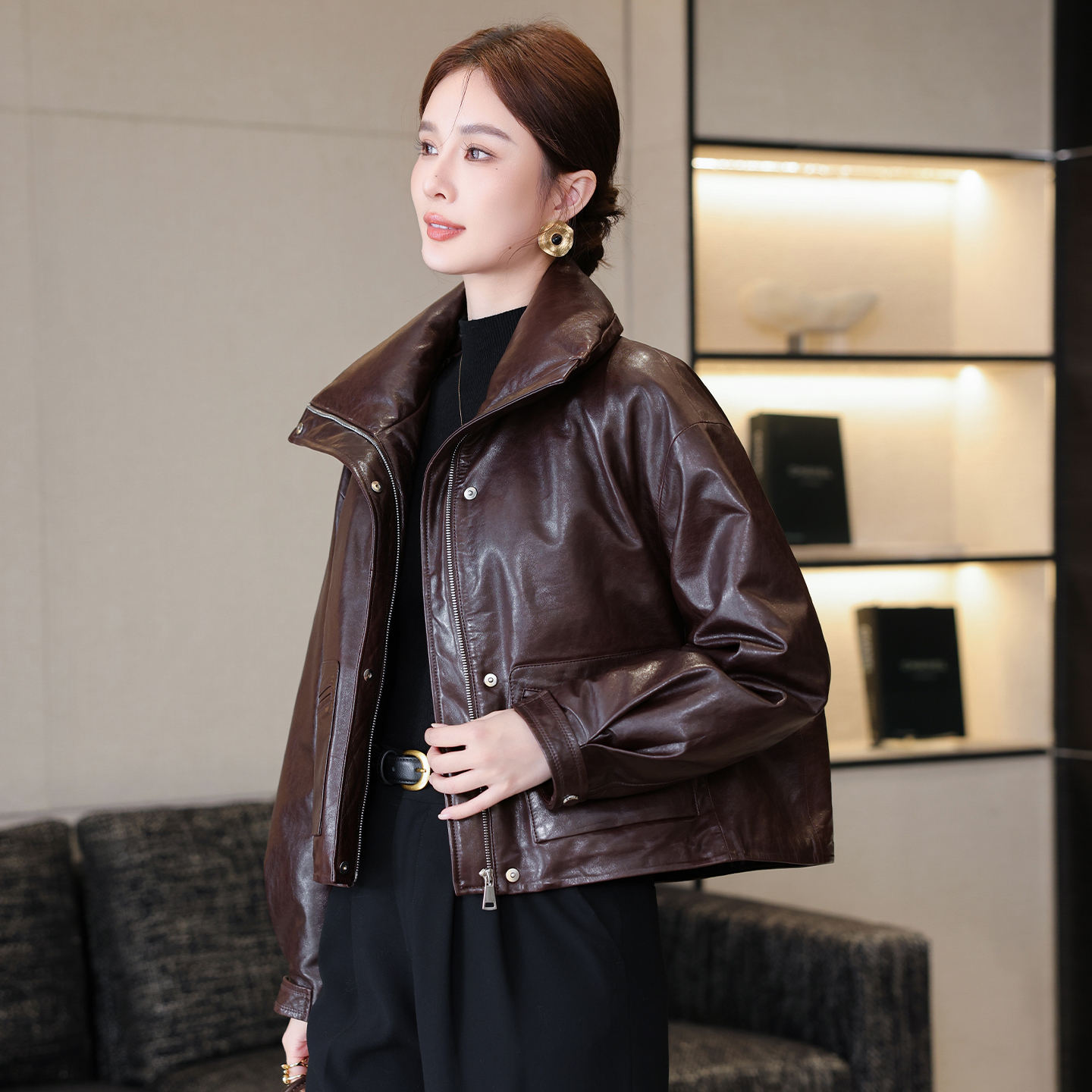 海宁真皮羽绒服皮衣女短款