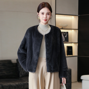 水貂毛裘皮皮草外套女2025冬季新款天鹅绒整貂貂皮大衣年轻款短款