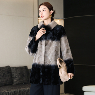 水貂皮毛月牙拼貂大衣女2025冬季 妈妈整貂领海宁皮草外套中长 新款