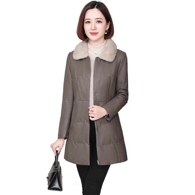 真皮羽绒服女2025冬季新款修身显瘦妈妈海宁绵羊皮皮衣外套中长款