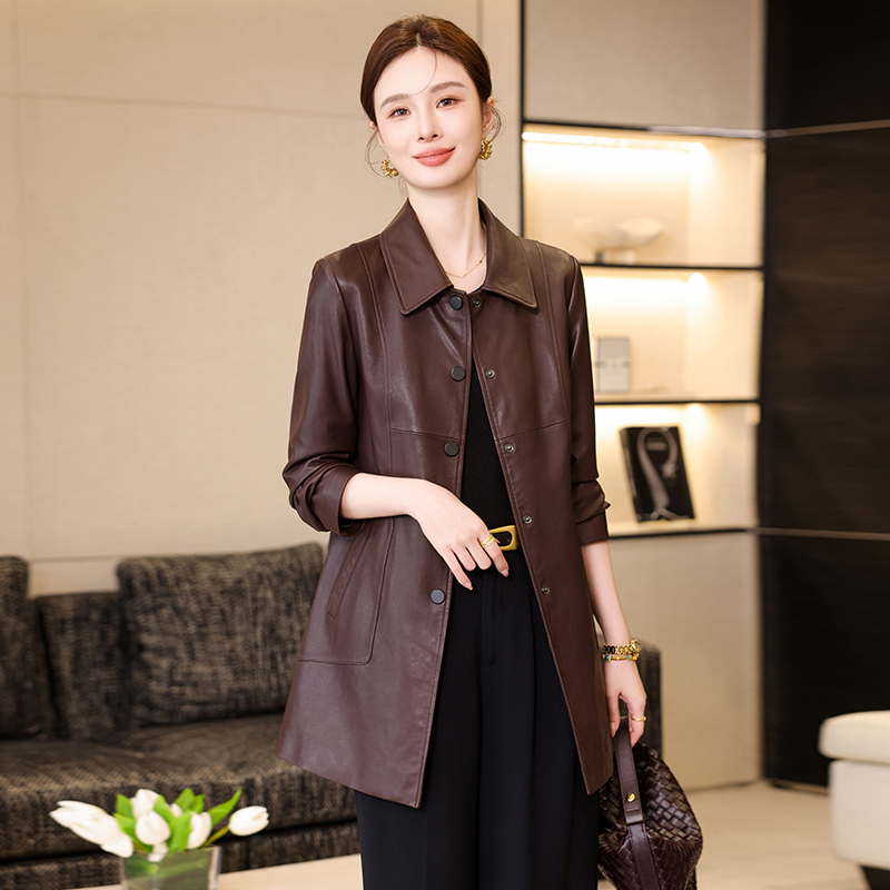 真皮皮衣女2025春秋新款海宁头层绵羊皮风衣时尚显瘦外套中长款