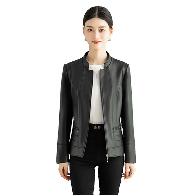 燕夫人修身显瘦短款绵羊皮真皮