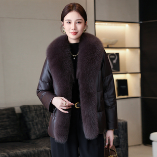 真皮羽绒服女短款2025冬季新款超大狐狸毛领大气海宁绵羊皮衣外套