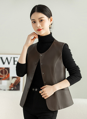 小皮衣真皮马甲女2026春秋季新款修身显瘦圆领海宁绵羊皮外套短款