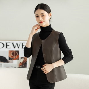 小皮衣真皮马甲女2023春秋季新款修身显瘦圆领海宁绵羊皮外套短款