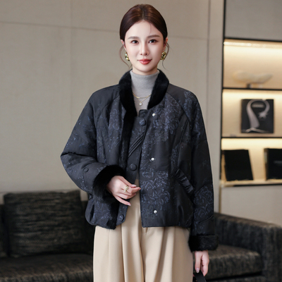 新中式国风羽绒服女水貂毛领