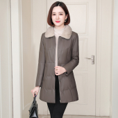 显瘦妈妈海宁绵羊皮皮衣外套中长款 修身 新款 真皮羽绒服女2025冬季