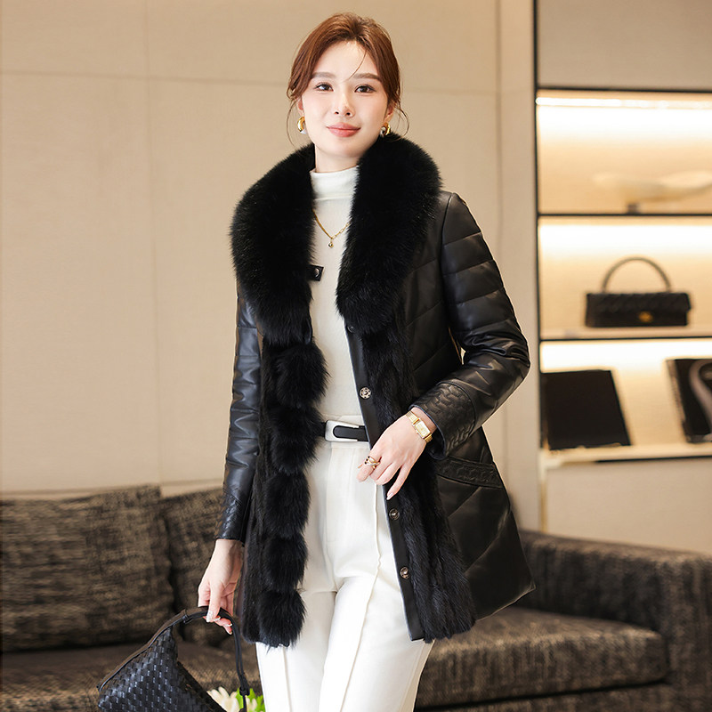 海宁皮衣真皮羽绒服女冬季新款水貂拼接绵羊皮狐狸毛皮草外套中长,女装/女士精品,皮衣,淘宝优惠券,粉丝福利购,淘宝优惠卷