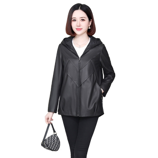 真皮皮衣女2025春秋季新款休闲宽松连帽海宁绵羊皮夹克外套短款潮