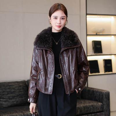 海宁真皮羽绒皮衣女短款