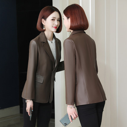 小皮衣外套女2023年春秋新款修身显瘦海宁真皮绵羊皮西服夹克短款