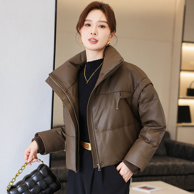 加厚2024新款真皮立领面包服