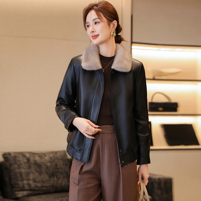 毛领可拆卸短款真皮羽绒服女鹅绒