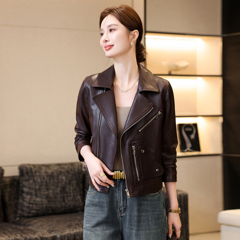 绵羊皮皮衣外套女小个子时尚短款春秋2025新款高级感真皮夹克上衣