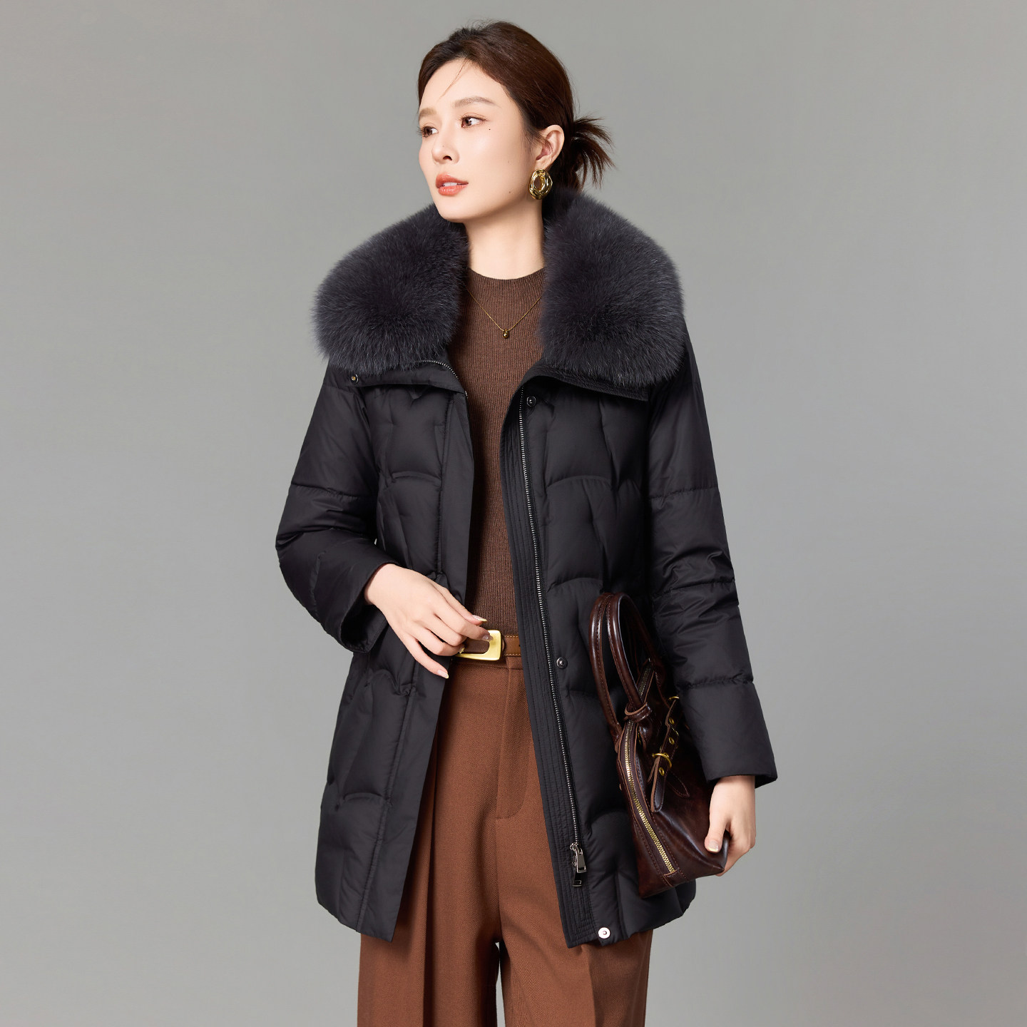 高端羽绒服女2025新款冬季中长款狐狸毛领可拆卸显瘦鹅绒加厚外套,女装/女士精品,羽绒服,淘宝优惠券,粉丝福利购,淘宝优惠卷