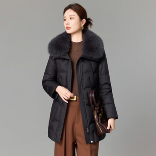 高端羽绒服女2025新款冬季中长款狐狸毛领可拆卸显瘦鹅绒加厚外套