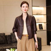 宽松外套短款 头层绵羊皮韩版 潮 新款 海宁立领皮衣女真皮夹克春秋季