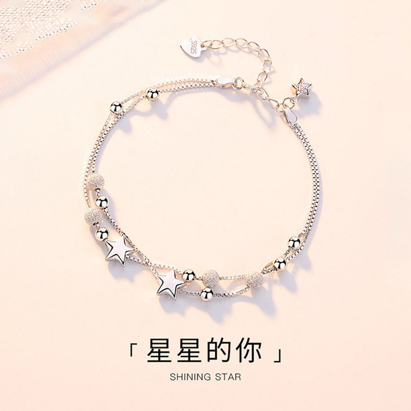 星星纯银手链女时尚设计手饰五角星森系刻字生日情人节礼物送女友