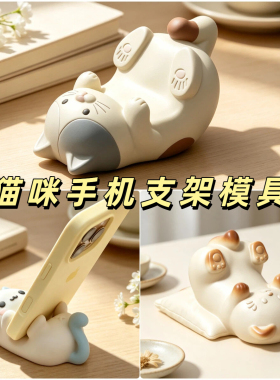 ins风小猫手机支架硅胶模具卡通仰躺猫咪摆件香薰石膏diy手工磨具
