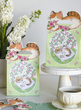 春日可爱小猫烘焙饼干糖果曲奇雪花酥包装袋手提直立袋子打包袋