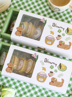 新款烘焙饼干曲奇雪花酥糕点糖果包装盒小狗透窗长条盒打包盒礼盒