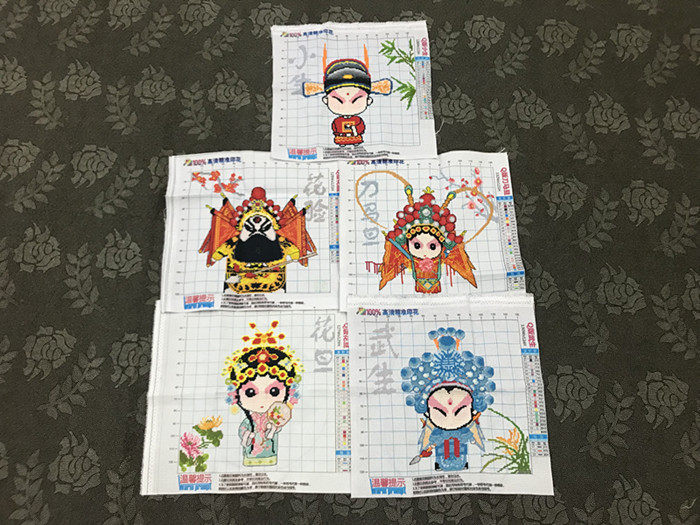 纯手工十字绣成品小幅刀马旦手工线绣 京剧人物q版整套包邮