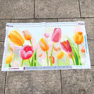 兔妈妈纯手工十字绣成品清晨郁金香满绣植物花卉横版客厅卧室