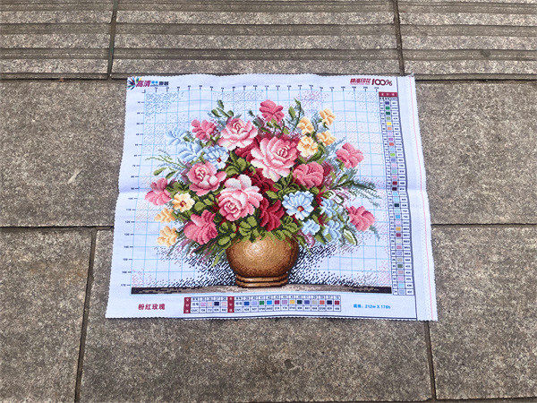 ~纯手工十字绣成品粉色玫瑰花瓶花植物花卉唯美客厅卧室小幅包邮