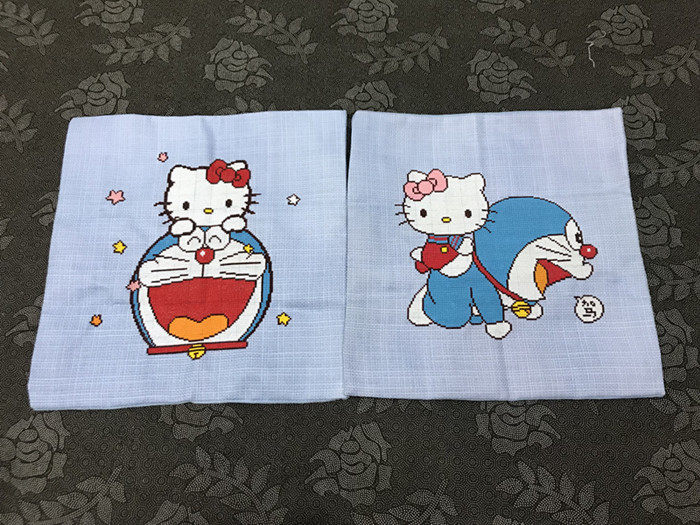 纯手工十字绣成品抱枕遇见kitty卡通送礼祝福3D沙发汽车抱枕包邮