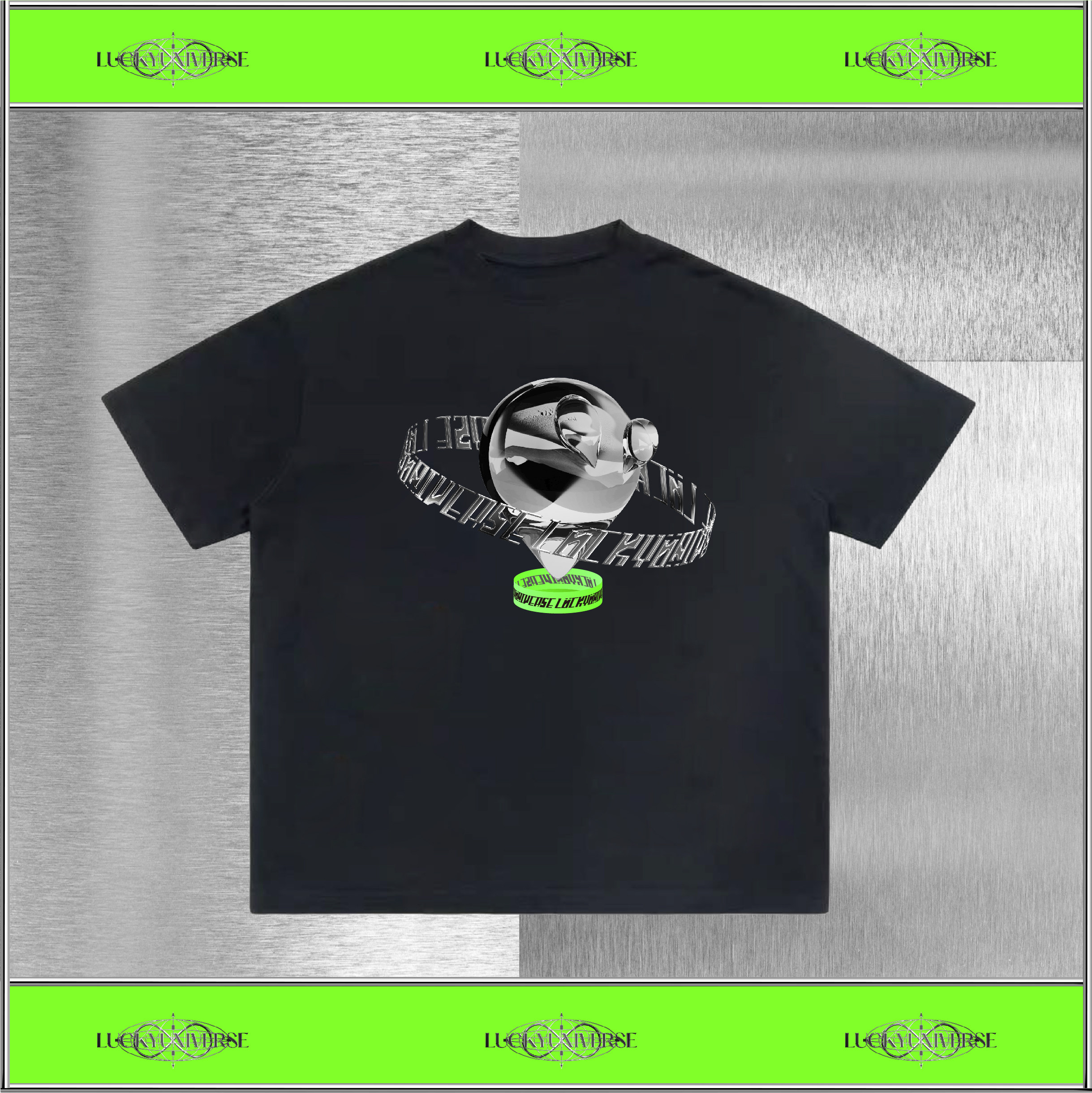 lucky universe灵运宇宙 2020ss外星大脑纯棉宽松黑白色短袖t恤