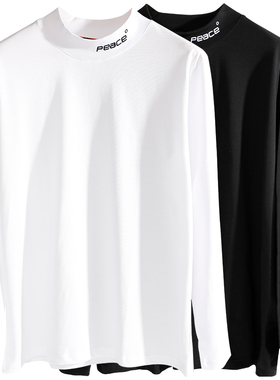 300斤7X加肥加大码男装胖子长袖T恤男宽松白色S半高领内搭打底衫