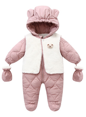 跨境专供婴幼儿加绒加厚爬服宝宝儿童连体衣2025冬新款爬服两件套